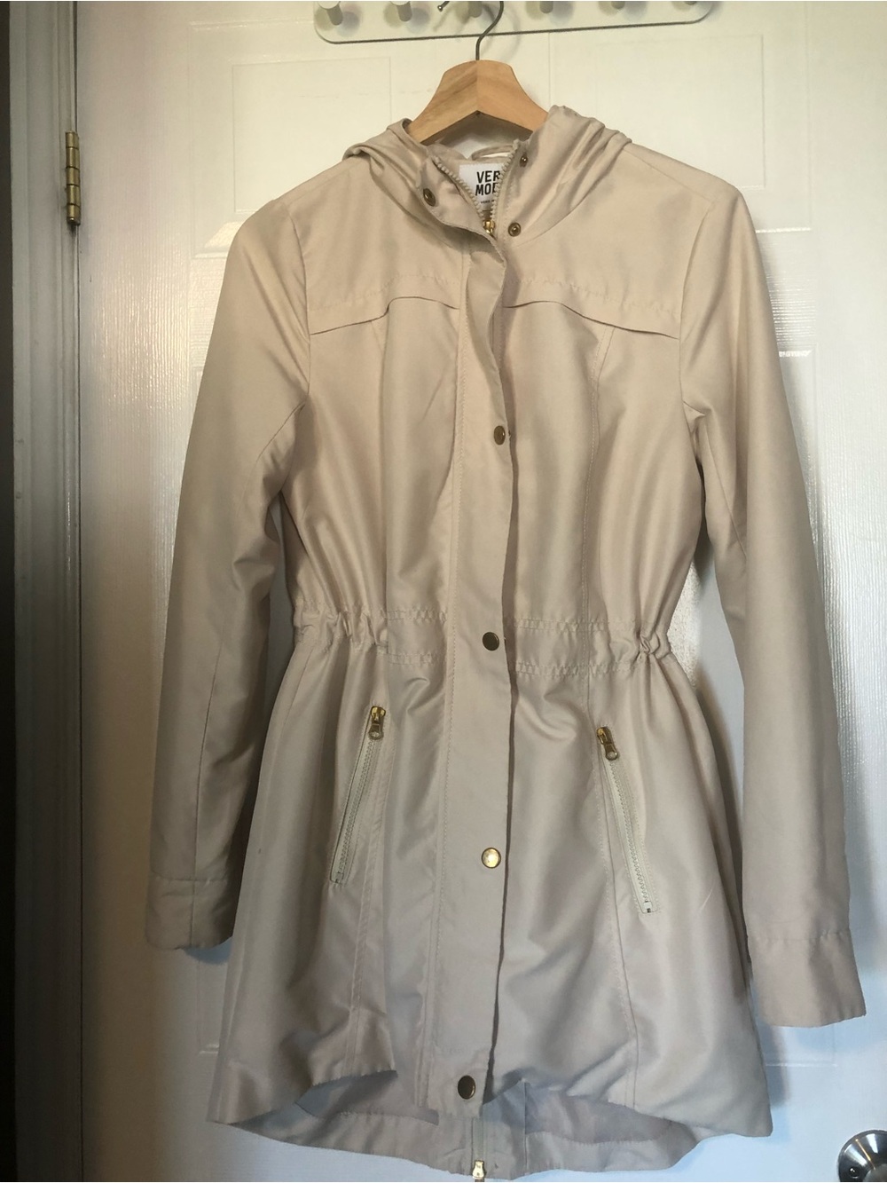 Vero Moda Cream Hooded Drawstring Rain Jacket